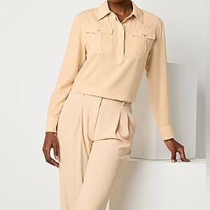 Worthington Womens Long Sleeve Crop Top